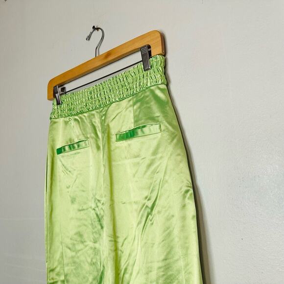 ALIÉTTE Women's Green Satin Front Zipper Closure Retro Wide Leg Pants Size 4 - Picture 12 of 16